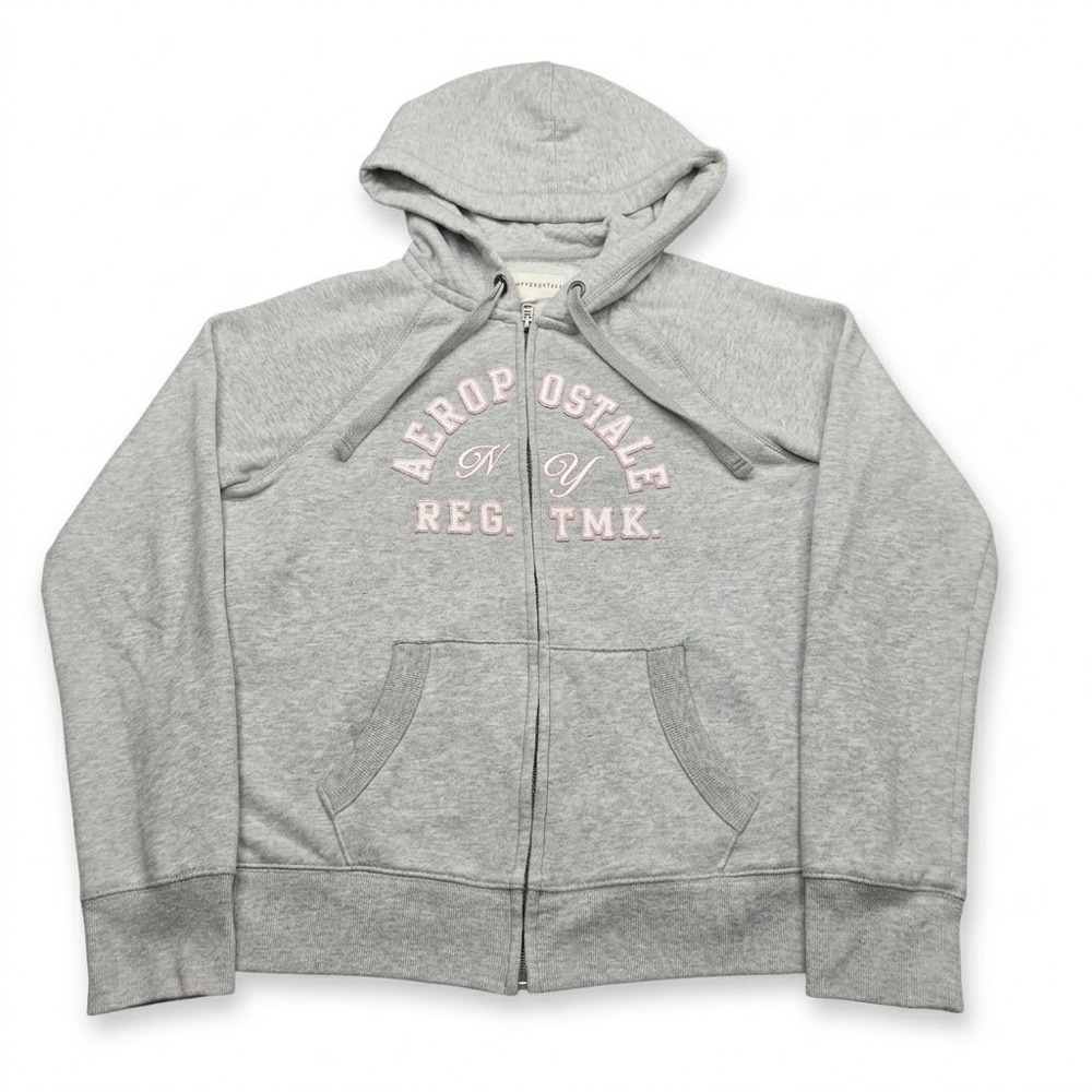Aeropostale Hoodie Womens Medium Gray Full Zip Y2K Logo Fleece Jacket M